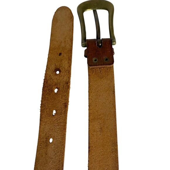 Rugged Basket Weaved Embossed Belt Leather Size XL Cowgirl Western Brass Buckle - Picture 6 of 9